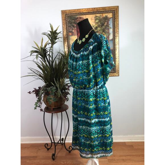 En Focus Dress Womens Plus Size 20W Multicolor Short Sleeve Elastic Waist Boho - Picture 5 of 9